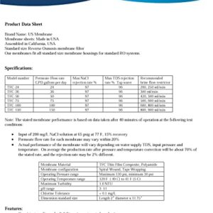 USM compatible RO membrane filter for GE FX12M, TFC-24, 24 GPD RO membrane filter for GE GXRM10RBL Reverse Osmosis systems