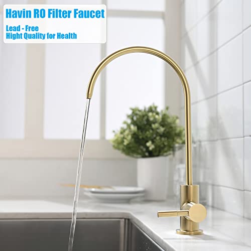 Havin Gold Drinking Water Faucet,Brushed Gold Reverse Osmosis Faucet,Water Filter Faucet for Kitchen Sink Use,Beverage Faucet,Lead-Free Stainless Steel(Brushed Gold)