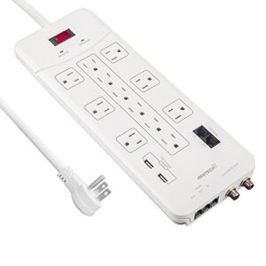 oviitech 12 outlet all-in-one mountable surge protector power strip with2 usb charging ports(3.1a total and phone/ethernet/coax protection,6 foot heavy duty extension cord,4380 joules,white,etl listed