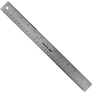 stainless steel 12 inch metal ruler non-slip rubber back, with inch and metric graduations