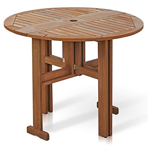 Furinno FG17035 Tioman Hardwood Patio Furniture Gateleg Round Table in Teak Oil, Natural