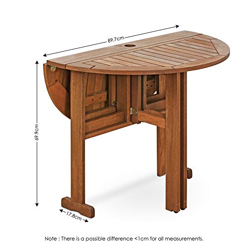 Furinno FG17035 Tioman Hardwood Patio Furniture Gateleg Round Table in Teak Oil, Natural