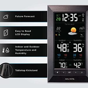 AcuRite Digital Vertical Weather Forecaster with Indoor/Outdoor Temperature, Humidity, and Date and Time (01121M) , BLACK