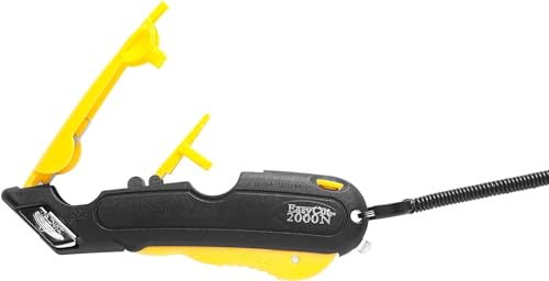 Easycut Box Cutter, extra tape cutter at back, dual side edge guide, 3 blade depth setting, 2 blades and holster - 2000N Yellow Color Knife Easy Cut