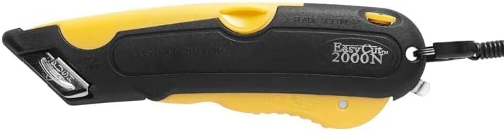 Easycut Box Cutter, extra tape cutter at back, dual side edge guide, 3 blade depth setting, 2 blades and holster - 2000N Yellow Color Knife Easy Cut