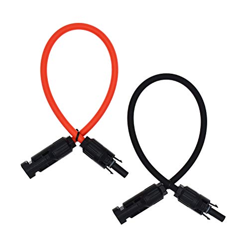 1 Pair Black + Red 10AWG(6mm²) Solar Panel Extension Cable Wire Connector Solar Adaptor Cable with Female and Male Connectors (1 FT-2)