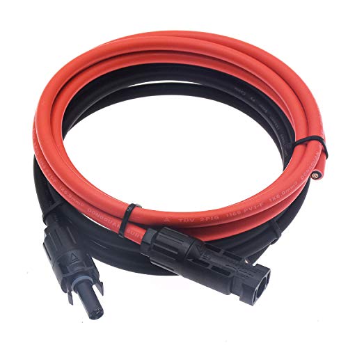 RIOCAN 1 Pair Black + Red 10AWG(6mm²) Solar Panel Extension Cable Wire Connector Solar Adaptor Cable with Female and Male Connectors (5 FT)