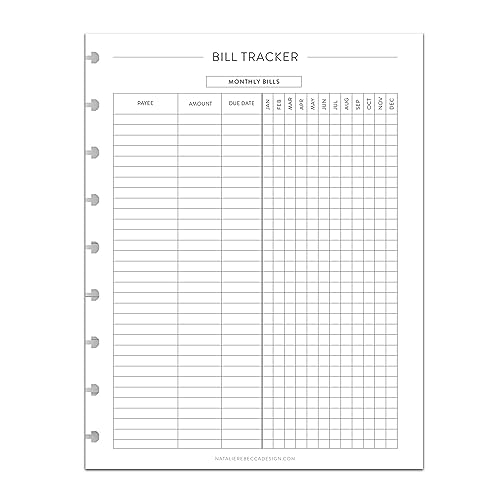 BetterNote Finance Refill Forms for Disc Notebooks, Fits Levenger Circa, Happy Planner, Staples Arc, TUL, Discbound (Bill Tracker, 11-Disc, 8.5"x11")