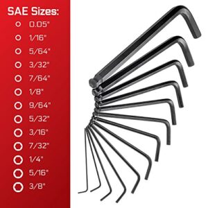 Carbyne Allen Wrenches Sets Long Arm Ball End - 26 Piece, Inch (Standard) / Metric. Includes Metric Hex 1.27mm-10mm, SAE Hex 0.05"-3/8". S2 Steel. A Perfect Set of Allen Wrenches/Allen Key Set