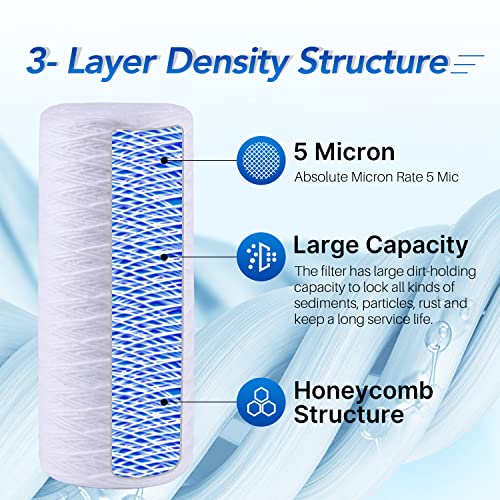 ICEPURE 5 Micron 10”*4.5'' Whole House Sediment String Wound Water Filter Replacement filter for 84637, WPX5BB97P, PC10, 355214-45, 355215-45, WP10BB97P, WP5BB97P, 2PACK