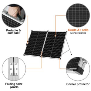 DOKIO Portable Foldable 100W 18v Solar Suitcase Monocrystalline, Folding Solar Panel Kit with Controller to Charge 12 Volts Batteries (AGM Lead/Acid Types Vented Gel) RV Camping Boat