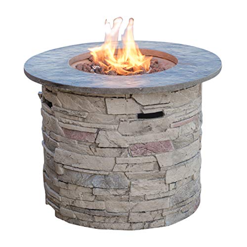 Great Deal Furniture Rogers Propane Fire Pit Round 32" with Grey Top - 40,000 BTU