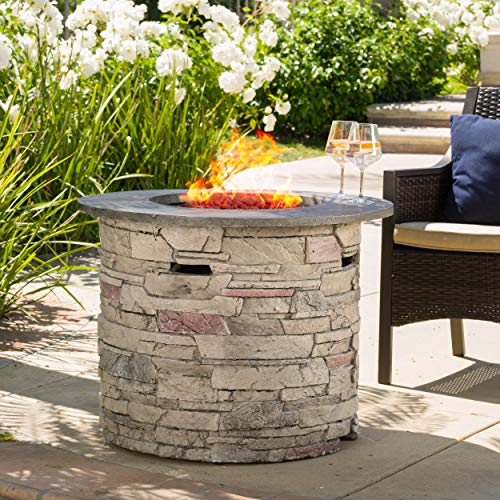 Great Deal Furniture Rogers Propane Fire Pit Round 32" with Grey Top - 40,000 BTU