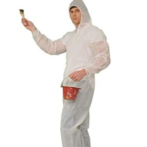 RAYGARD 30003 Disposable Dust Protective Polypropylene PP Coverall with Hood Suit Lightweight Elastic Cuffs, Ankles, Waist Zipper Front for Spray Painting Industrial(Large,White)