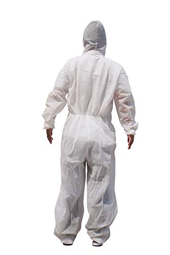 RAYGARD 30003 Disposable Dust Protective Polypropylene PP Coverall with Hood Suit Lightweight Elastic Cuffs, Ankles, Waist Zipper Front for Spray Painting Industrial(Large,White)