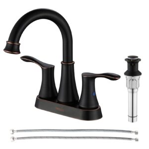 parlos 2-handle bathroom sink faucet high arc swivel spout with metal drain assembly and faucet supply lines, oil rubbed bronze, demeter 13628