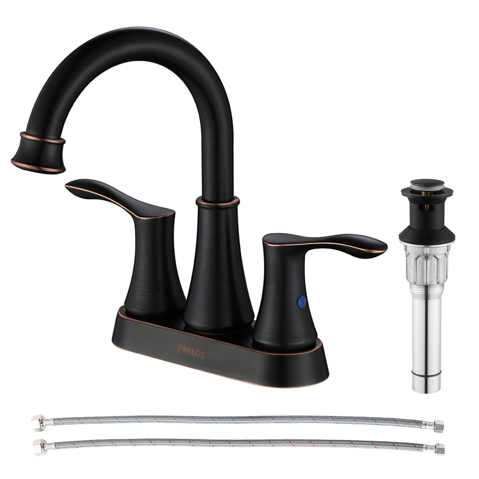 PARLOS 2-Handle Bathroom Sink Faucet High Arc Swivel Spout with Metal Drain Assembly and Faucet Supply Lines, Oil Rubbed Bronze, Demeter 13628