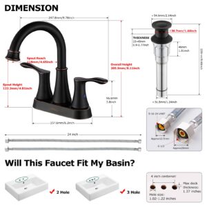 PARLOS 2-Handle Bathroom Sink Faucet High Arc Swivel Spout with Metal Drain Assembly and Faucet Supply Lines, Oil Rubbed Bronze, Demeter 13628