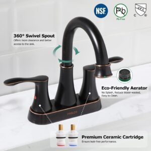 PARLOS 2-Handle Bathroom Sink Faucet High Arc Swivel Spout with Metal Drain Assembly and Faucet Supply Lines, Oil Rubbed Bronze, Demeter 13628