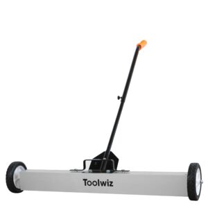 Toolwiz 36'' Magnetic Sweeper with Wheels, 50 Lbs Capacity Rolling Magnetic Floor Sweeper with Release Handle Industrial Magnets Heavy Duty Metal Pick Up 18/24/36 Inches