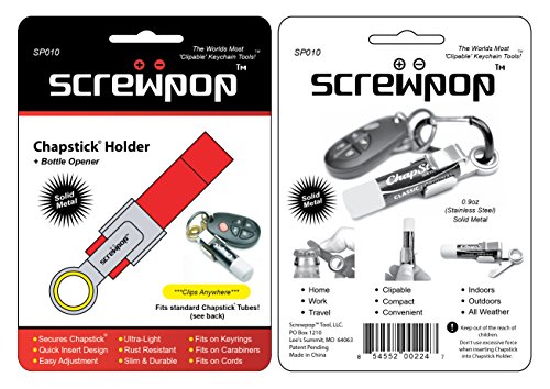 Screwpop Chapstick Holder Keychain and Carabiner Attachment Compact Pocket Multi-Tool with Bottle Opener Stainless Steel Construction