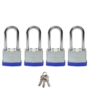 SEPOX 40mm Keyed Alike Padlock 4 Pack Laminated Steel Keyed Padlocks with Long Shackle, 1-9/16" Wide Body Set of 4 pad Locks with Same Key