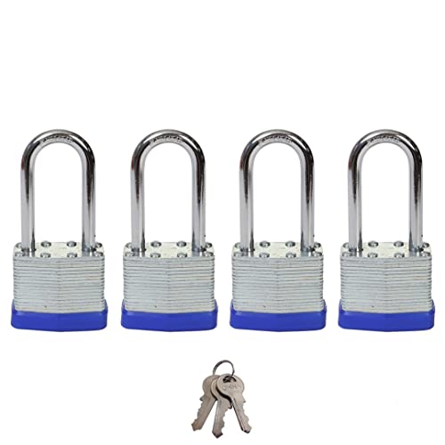 SEPOX 40mm Keyed Alike Padlock 4 Pack Laminated Steel Keyed Padlocks with Long Shackle, 1-9/16" Wide Body Set of 4 pad Locks with Same Key