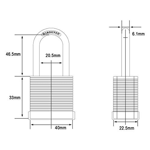 SEPOX 40mm Keyed Alike Padlock 4 Pack Laminated Steel Keyed Padlocks with Long Shackle, 1-9/16" Wide Body Set of 4 pad Locks with Same Key