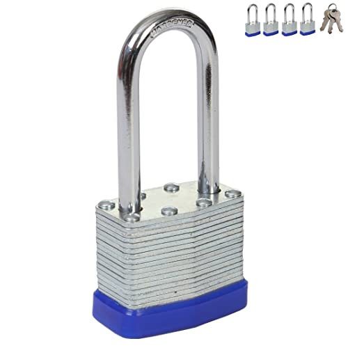 SEPOX 40mm Keyed Alike Padlock 4 Pack Laminated Steel Keyed Padlocks with Long Shackle, 1-9/16" Wide Body Set of 4 pad Locks with Same Key