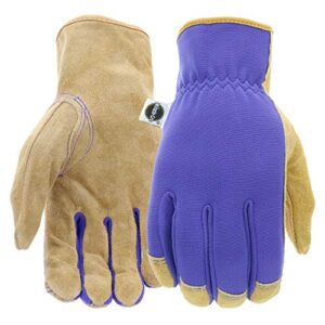miracle-gro mg23080 landscaping work gloves- [1 pair, small/medium] split cowhide leather palm gloves with shirred elastic wrist