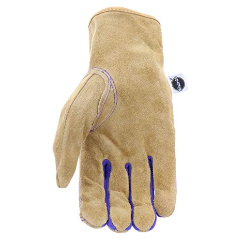 Miracle-Gro MG23080 Landscaping Work Gloves- [1 Pair, Small/Medium] Split Cowhide Leather Palm Gloves with Shirred Elastic Wrist