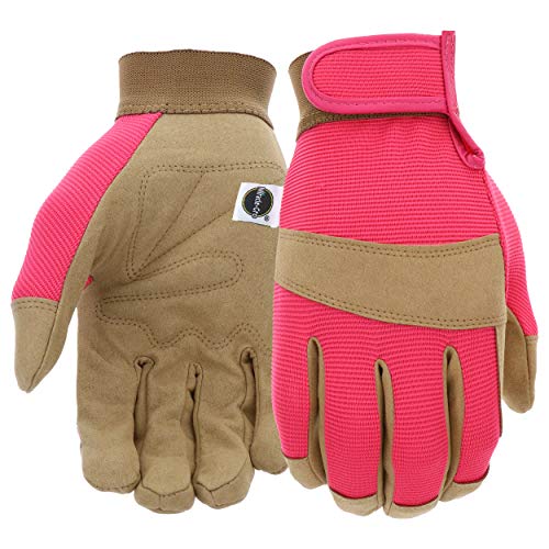 Miracle-Gro MG86205 General Utility Gloves – [Small/Medium], Synthetic Leather Padded Palm Gloves, Spandex Back, Adjustable Hook and Loop Wrist