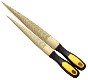 nktm needle file set wood files for wood working files tools golden tapered wood rasp file with rubber handle in gift bag for carving 2 pack (8 * 10 inch)