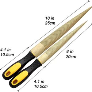 NKTM Needle File Set Wood Files for Wood Working Files Tools Golden Tapered Wood Rasp File with Rubber Handle in Gift Bag for Carving 2 Pack (8 * 10 inch)