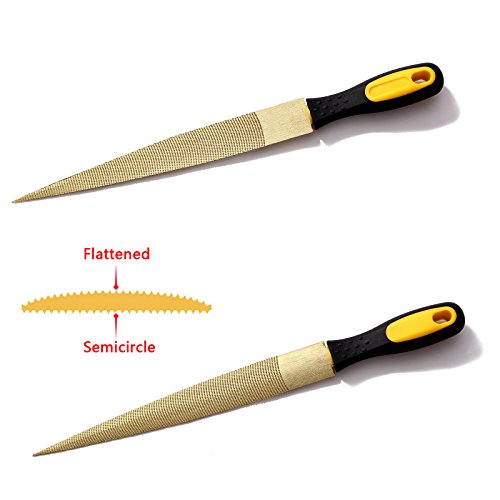 NKTM Needle File Set Wood Files for Wood Working Files Tools Golden Tapered Wood Rasp File with Rubber Handle in Gift Bag for Carving 2 Pack (8 * 10 inch)