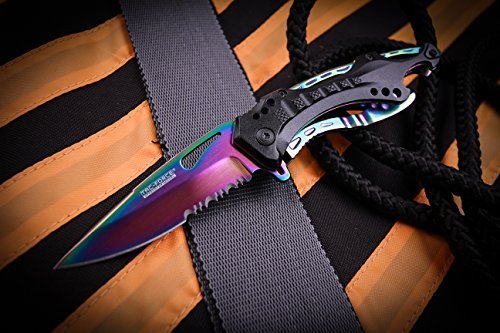 Snake Eye Tactical Assisted Opening Tactical Folding Knife, Rainbow Half-Serrated Blade, Black Handle, 4-1/2-Inch Closed, Rainbow (2-Pack)