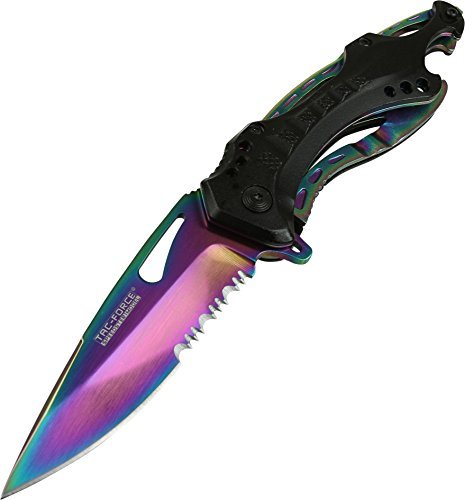 Snake Eye Tactical Assisted Opening Tactical Folding Knife, Rainbow Half-Serrated Blade, Black Handle, 4-1/2-Inch Closed, Rainbow (2-Pack)