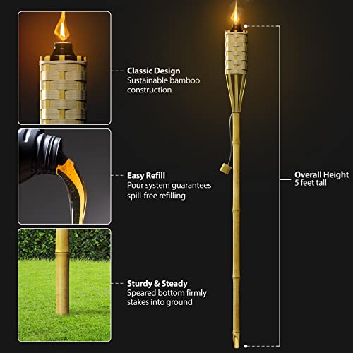 Matney Bamboo Torches for Outside Mosquitos Repellent - Includes Metal Oil Canisters with Snuffer Covers - Mosquito Torches Outdoor - Great for Outdoor Decorating & Parties, XL 60 Inches (8 Pack)