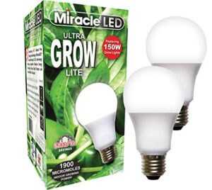 miracle led commercial hydroponic ultra grow lite - replaces up to 150w - daylight white full spectrum led indoor plant growing light bulb for diy horticulture & indoor gardening (604273) 2 pack