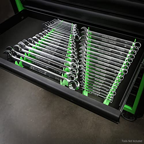 OEMTOOLS 22217 4 Piece Magnetic Rail Wrench Organizer, Magnetic Tool Box Accessories, Wrench Organizers Magnetic, Green