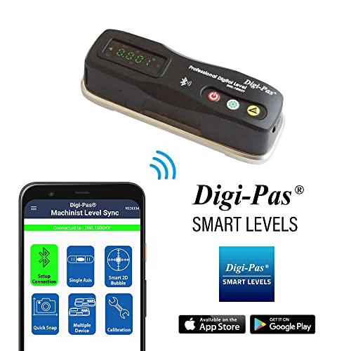 Digi-Pas 2-Axis Smart Master Precision Level DWL1500XY Bluetooth, 0.0002"/ft (0.02 mm/M), Black