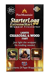 pine mountain es 24ct extremestart wrapped starters, 24 starts firestarter log for campfire, fireplace, wood stove, fire pit, indoor and outdoor use, piece