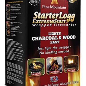 Pine Mountain ES 24CT ExtremeStart Wrapped Starters, 24 Starts Firestarter Log for Campfire, Fireplace, Wood Stove, Fire Pit, Indoor and Outdoor Use, Piece