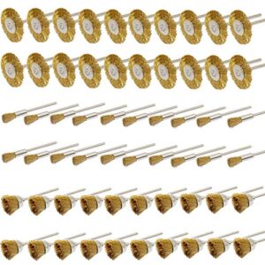 phyhoo brass wire brushes cup wheels polish cleaning brush kit polishing attachment die grinder rotary tools accessories 3 mm mandrel 60 pieces