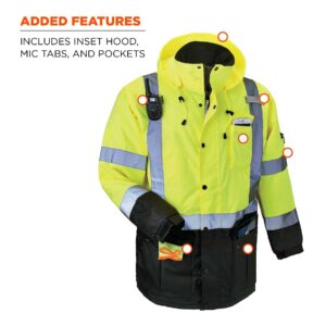 High Visibility Reflective Winter Safety Jacket, Insulated Parka, ANSI Compliant, Ergodyne GloWear 8384,X-Large,Lime