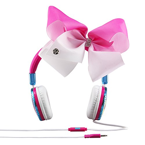 JoJo Siwa Bow Fashion Headphones with Built-in Microphone for Video Call or Zoom Meeting, Wired Headphones & Travel Pouch Designed for Fans of JoJo Siwa Gifts