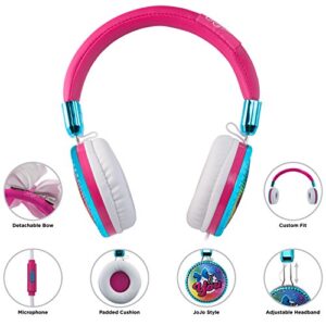 JoJo Siwa Bow Fashion Headphones with Built-in Microphone for Video Call or Zoom Meeting, Wired Headphones & Travel Pouch Designed for Fans of JoJo Siwa Gifts