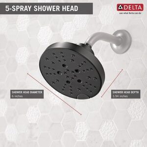 Delta Faucet 5-Spray Matte Black Shower Head with H2Okinetic Technology, Matte Black Shower Head Black Showerhead, Matte Black 52664-BL