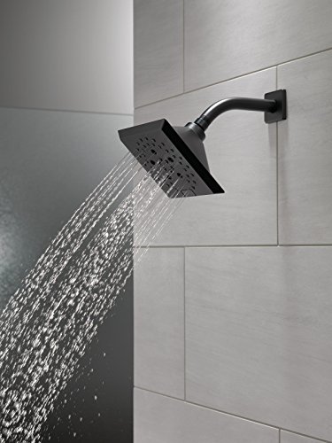 Delta Faucet 5-Spray H2Okinetic Raincan Shower Head, Black Showerhead, Square Shower Head, Delta Shower Head, Water Saving Shower Head, Matte Black 52664-BL