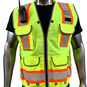 REXZUS A Reflective Safety Vest For mens Class 2 Heavy Woven Two Tone Engineer Hi Viz Safety Vest 3M Tape (Yellow, Medium)